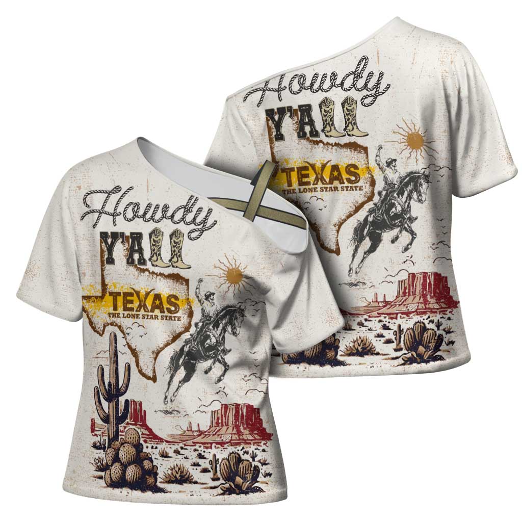 Texas Heritage Vintage Style Cross Shoulder Shirt Howdy Y’all and Lone Star State - Wonder Print Shop