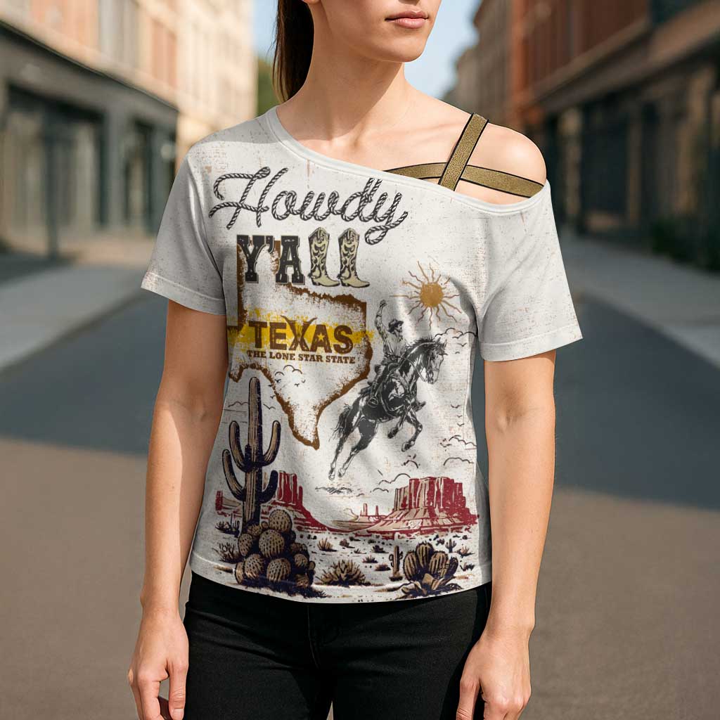 Texas Heritage Vintage Style Cross Shoulder Shirt Howdy Y’all and Lone Star State - Wonder Print Shop