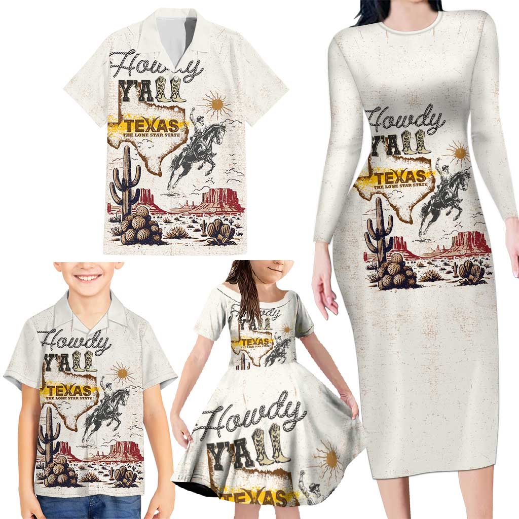 Texas Heritage Vintage Style Family Matching Long Sleeve Bodycon Dress and Hawaiian Shirt Howdy Y’all and Lone Star State - Wonder Print Shop