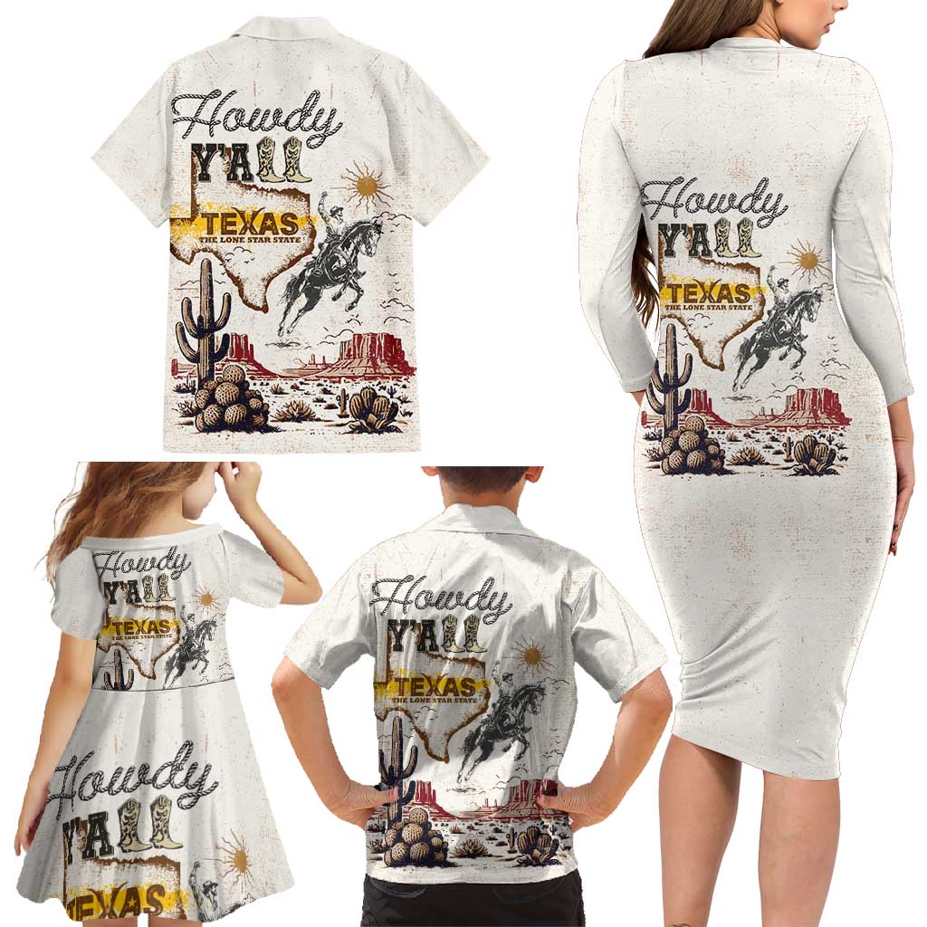 Texas Heritage Vintage Style Family Matching Long Sleeve Bodycon Dress and Hawaiian Shirt Howdy Y’all and Lone Star State - Wonder Print Shop