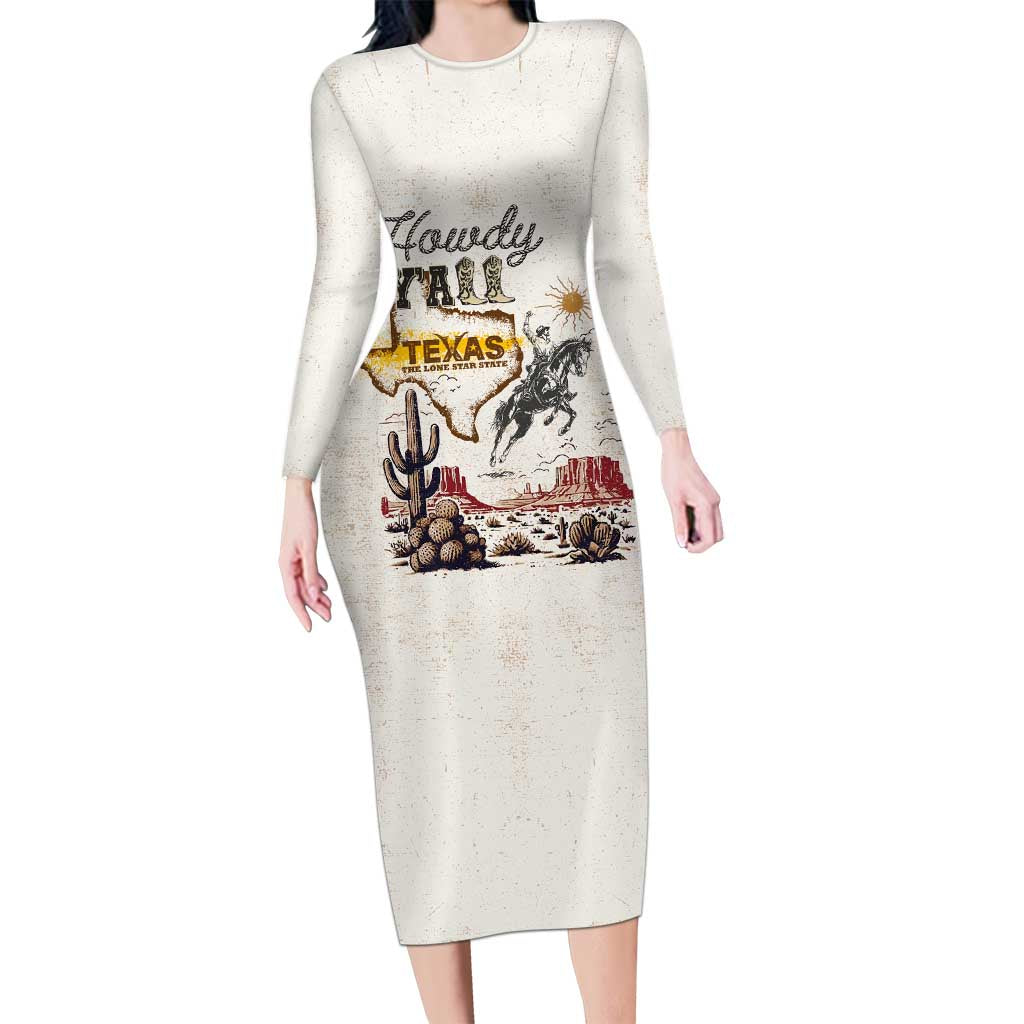 Texas Heritage Vintage Style Family Matching Long Sleeve Bodycon Dress and Hawaiian Shirt Howdy Y’all and Lone Star State - Wonder Print Shop