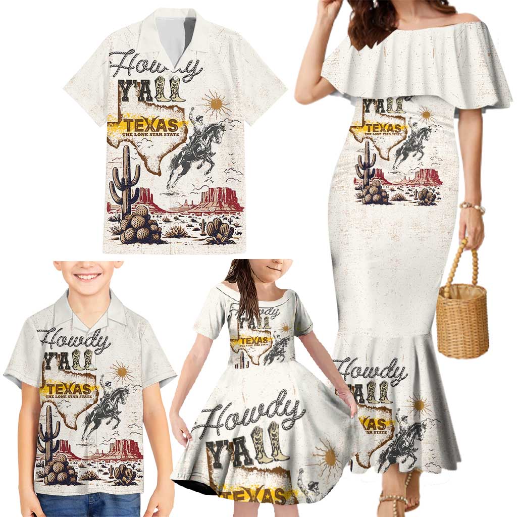 Texas Heritage Vintage Style Family Matching Mermaid Dress and Hawaiian Shirt Howdy Y’all and Lone Star State - Wonder Print Shop
