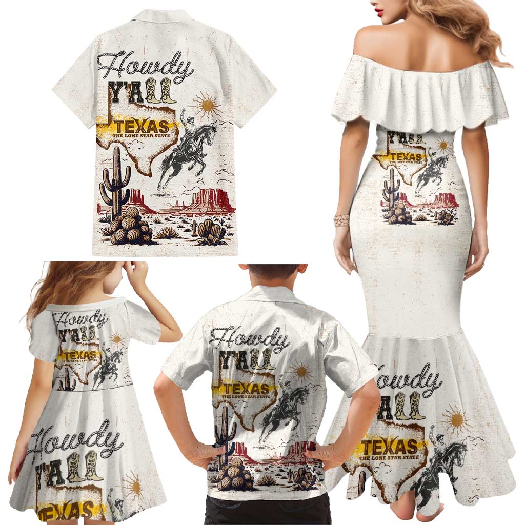 Texas Heritage Vintage Style Family Matching Mermaid Dress and Hawaiian Shirt Howdy Y’all and Lone Star State - Wonder Print Shop