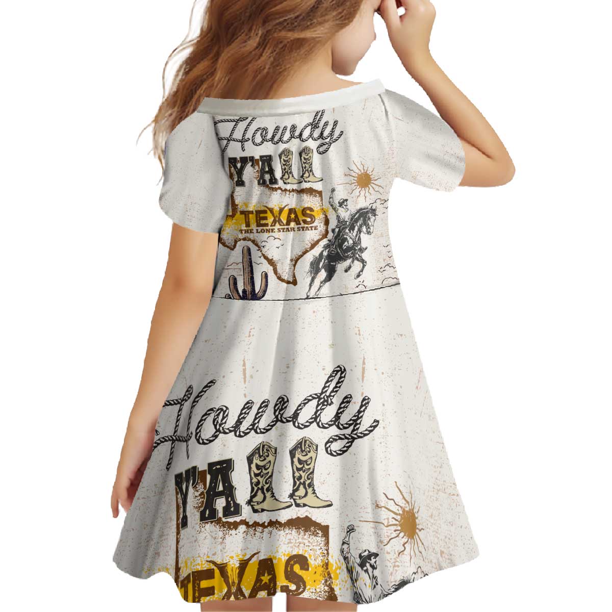 Texas Heritage Vintage Style Family Matching Off The Shoulder Long Sleeve Dress and Hawaiian Shirt Howdy Y’all and Lone Star State - Wonder Print Shop