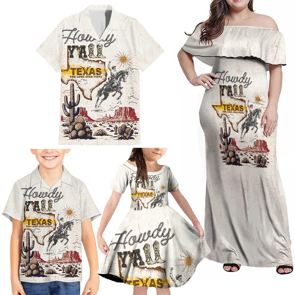 Texas Heritage Vintage Style Family Matching Off Shoulder Maxi Dress and Hawaiian Shirt Howdy Y’all and Lone Star State - Wonder Print Shop