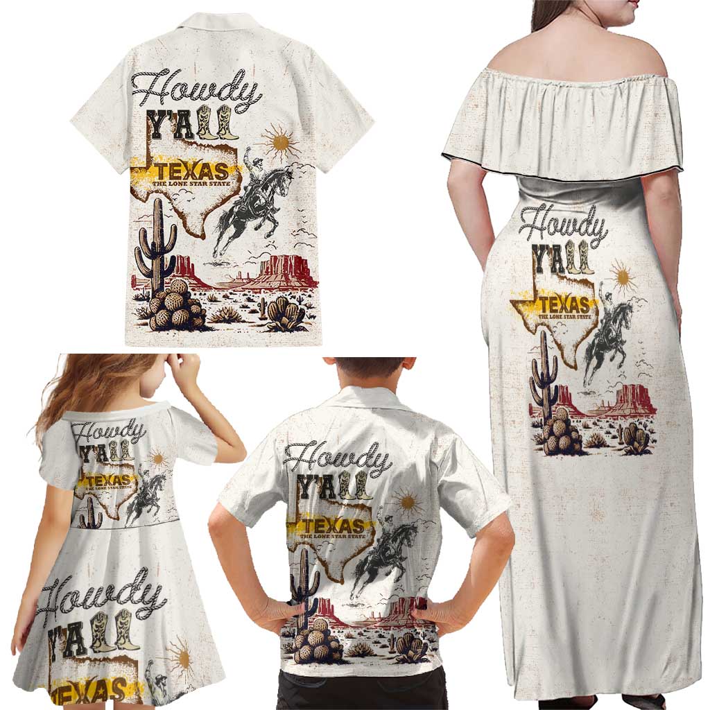Texas Heritage Vintage Style Family Matching Off Shoulder Maxi Dress and Hawaiian Shirt Howdy Y’all and Lone Star State - Wonder Print Shop