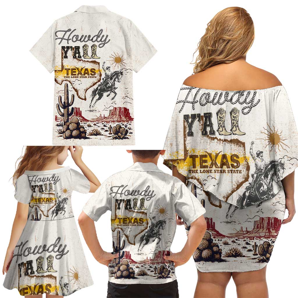 Texas Heritage Vintage Style Family Matching Off Shoulder Short Dress and Hawaiian Shirt Howdy Y’all and Lone Star State - Wonder Print Shop