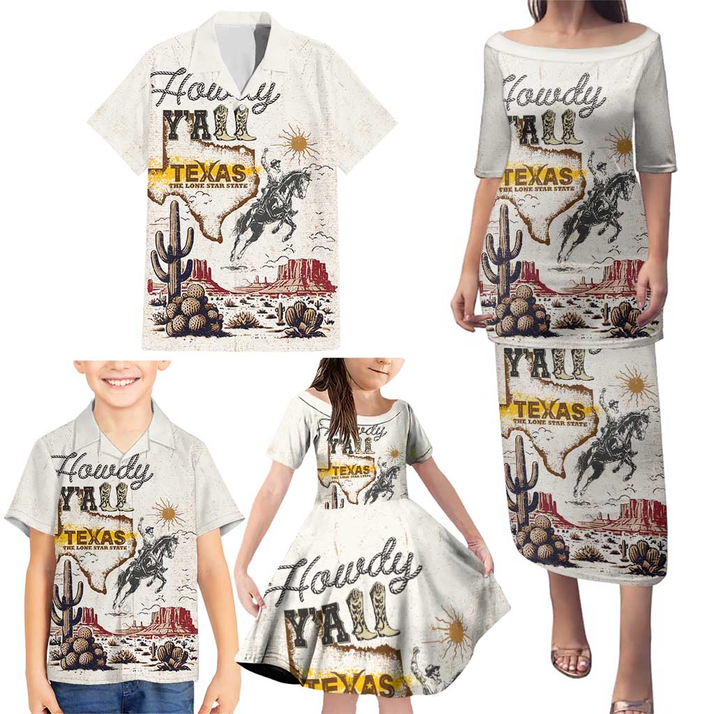 Texas Heritage Vintage Style Family Matching Puletasi and Hawaiian Shirt Howdy Y’all and Lone Star State - Wonder Print Shop