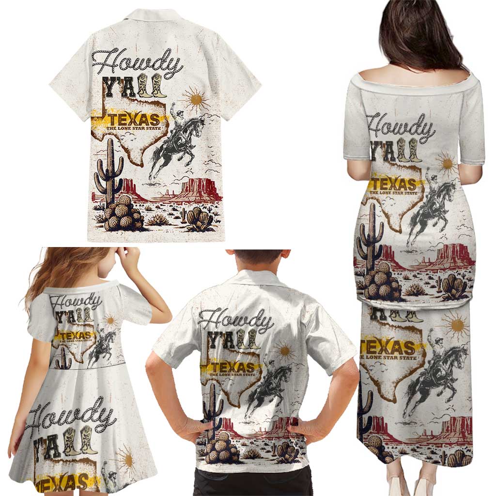 Texas Heritage Vintage Style Family Matching Puletasi and Hawaiian Shirt Howdy Y’all and Lone Star State - Wonder Print Shop