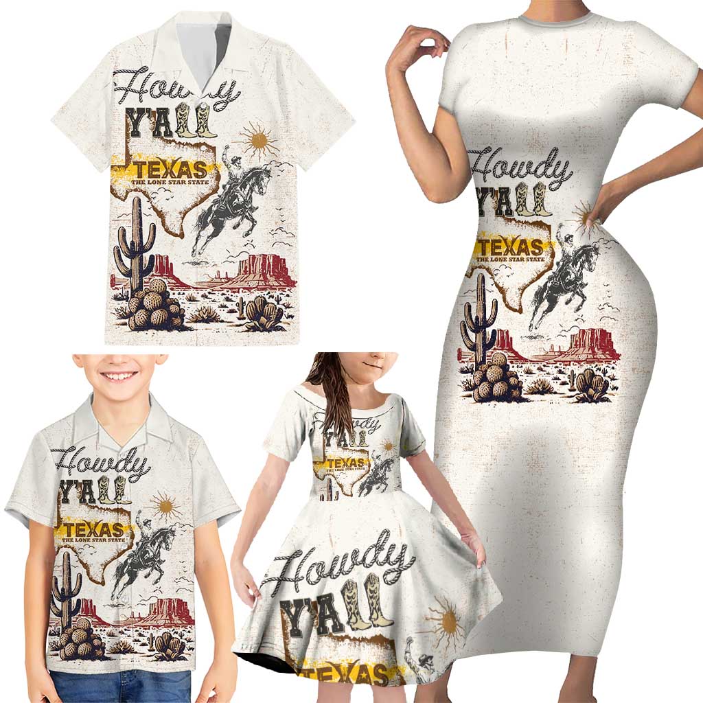 Texas Heritage Vintage Style Family Matching Short Sleeve Bodycon Dress and Hawaiian Shirt Howdy Y’all and Lone Star State - Wonder Print Shop