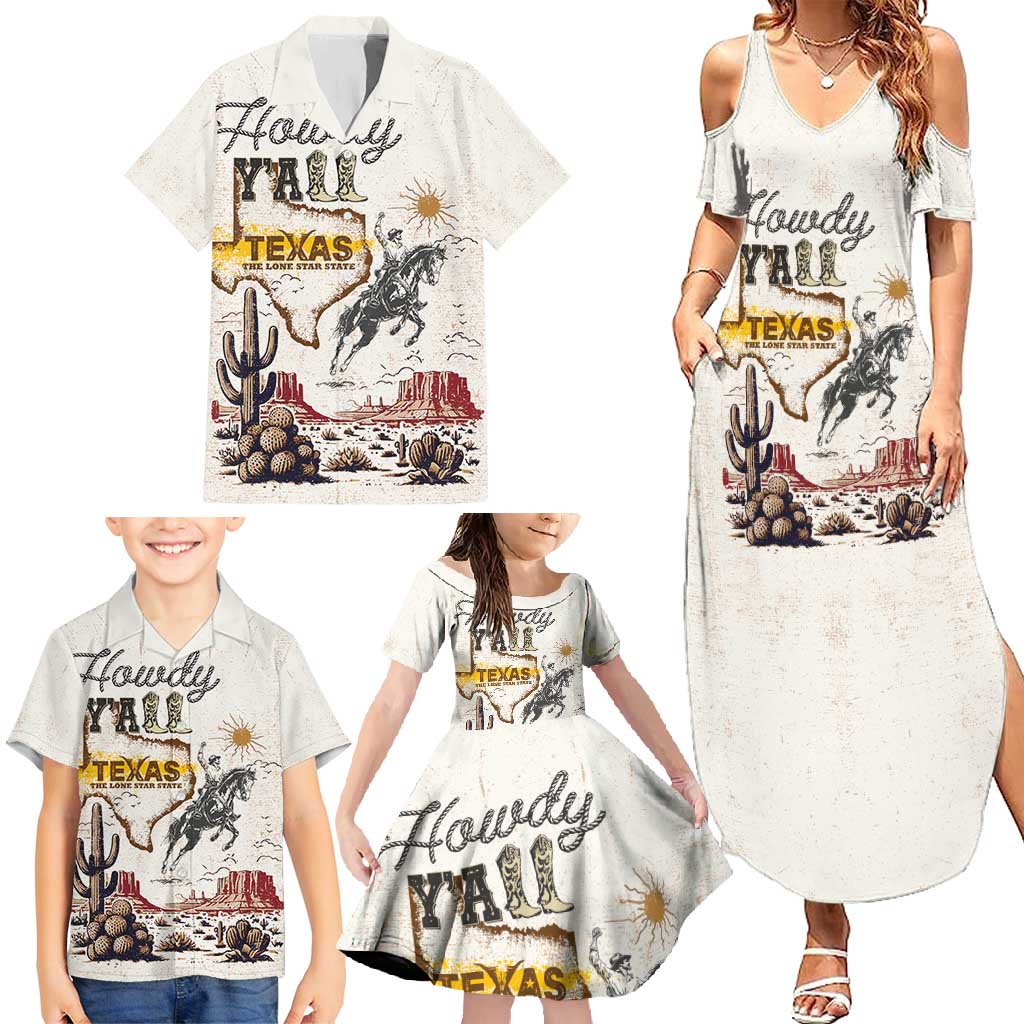 Texas Heritage Vintage Style Family Matching Summer Maxi Dress and Hawaiian Shirt Howdy Y’all and Lone Star State - Wonder Print Shop