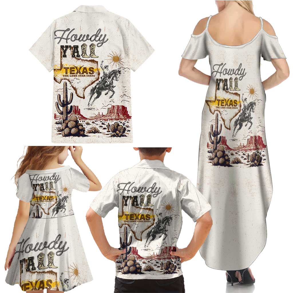 Texas Heritage Vintage Style Family Matching Summer Maxi Dress and Hawaiian Shirt Howdy Y’all and Lone Star State - Wonder Print Shop
