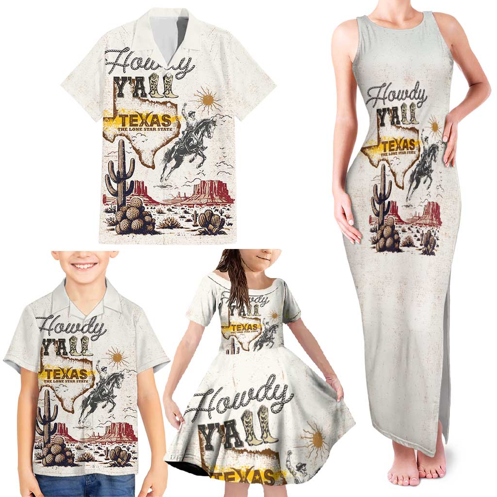 Texas Heritage Vintage Style Family Matching Tank Maxi Dress and Hawaiian Shirt Howdy Y’all and Lone Star State - Wonder Print Shop