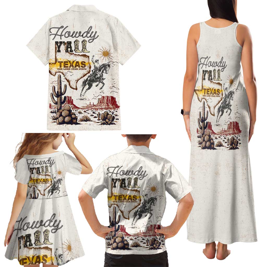 Texas Heritage Vintage Style Family Matching Tank Maxi Dress and Hawaiian Shirt Howdy Y’all and Lone Star State - Wonder Print Shop