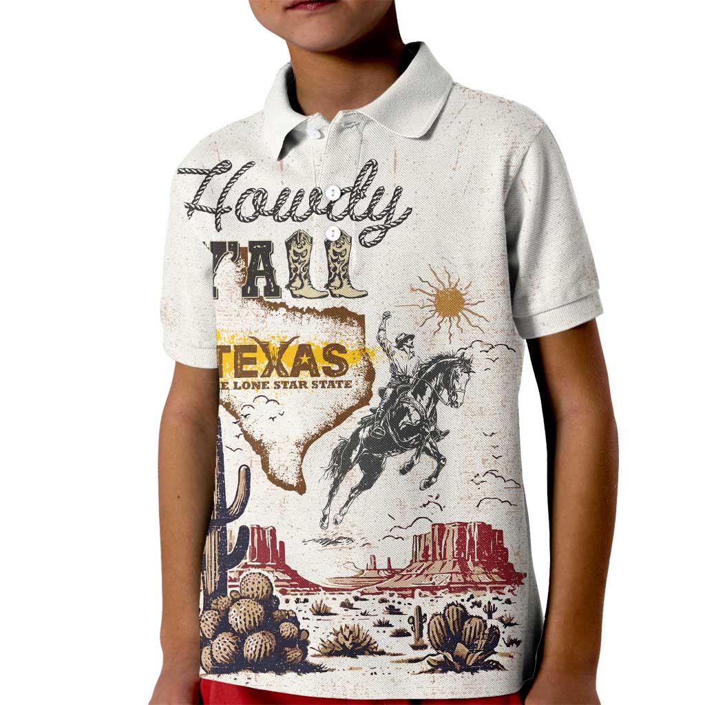 Texas Heritage Vintage Style Kid Polo Shirt Howdy Y’all and Lone Star State - Wonder Print Shop