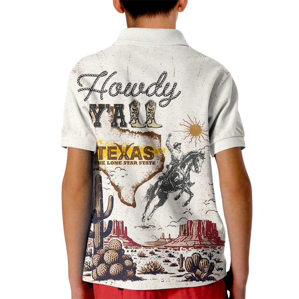 Texas Heritage Vintage Style Kid Polo Shirt Howdy Y’all and Lone Star State - Wonder Print Shop