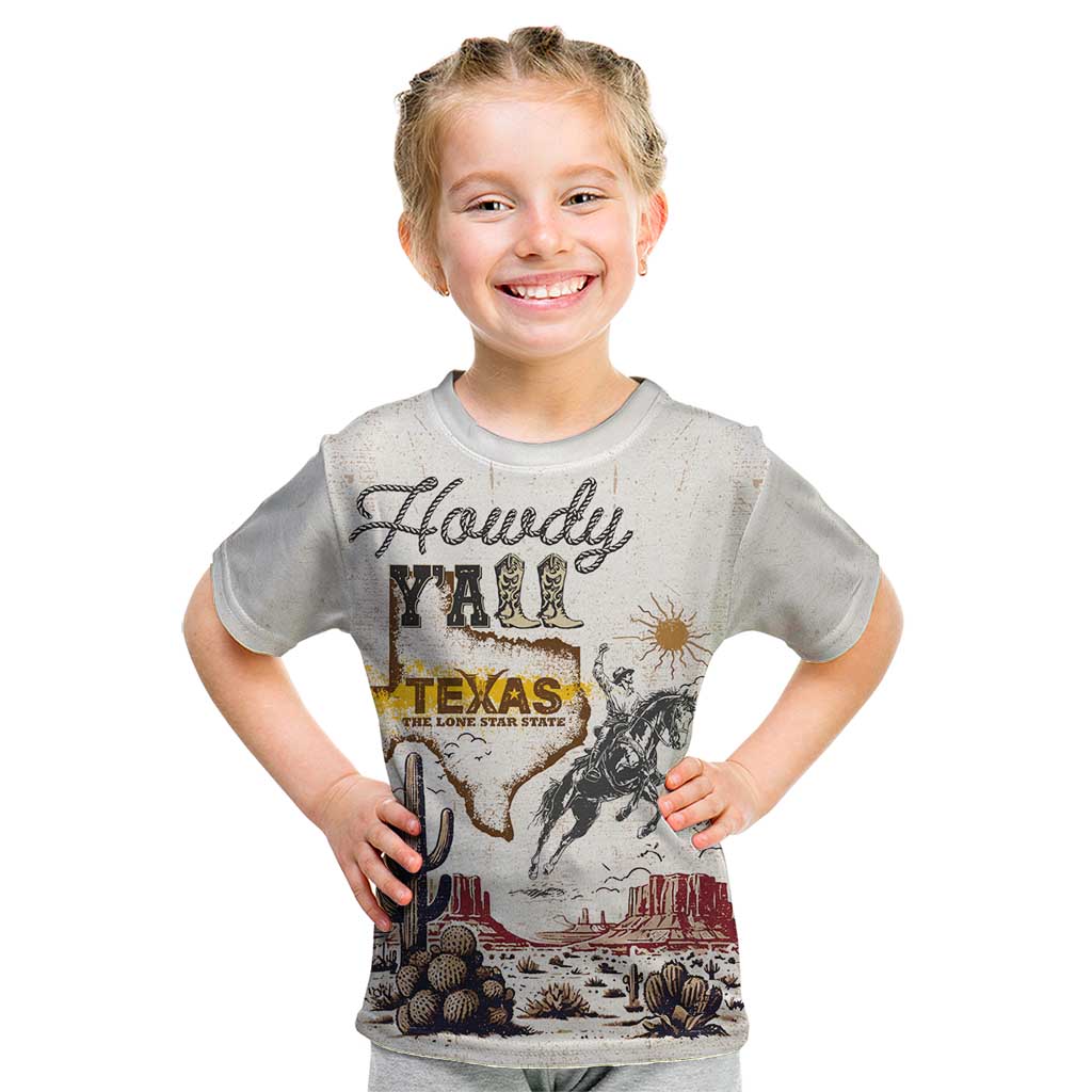 Texas Heritage Vintage Style Kid T Shirt Howdy Y’all and Lone Star State - Wonder Print Shop