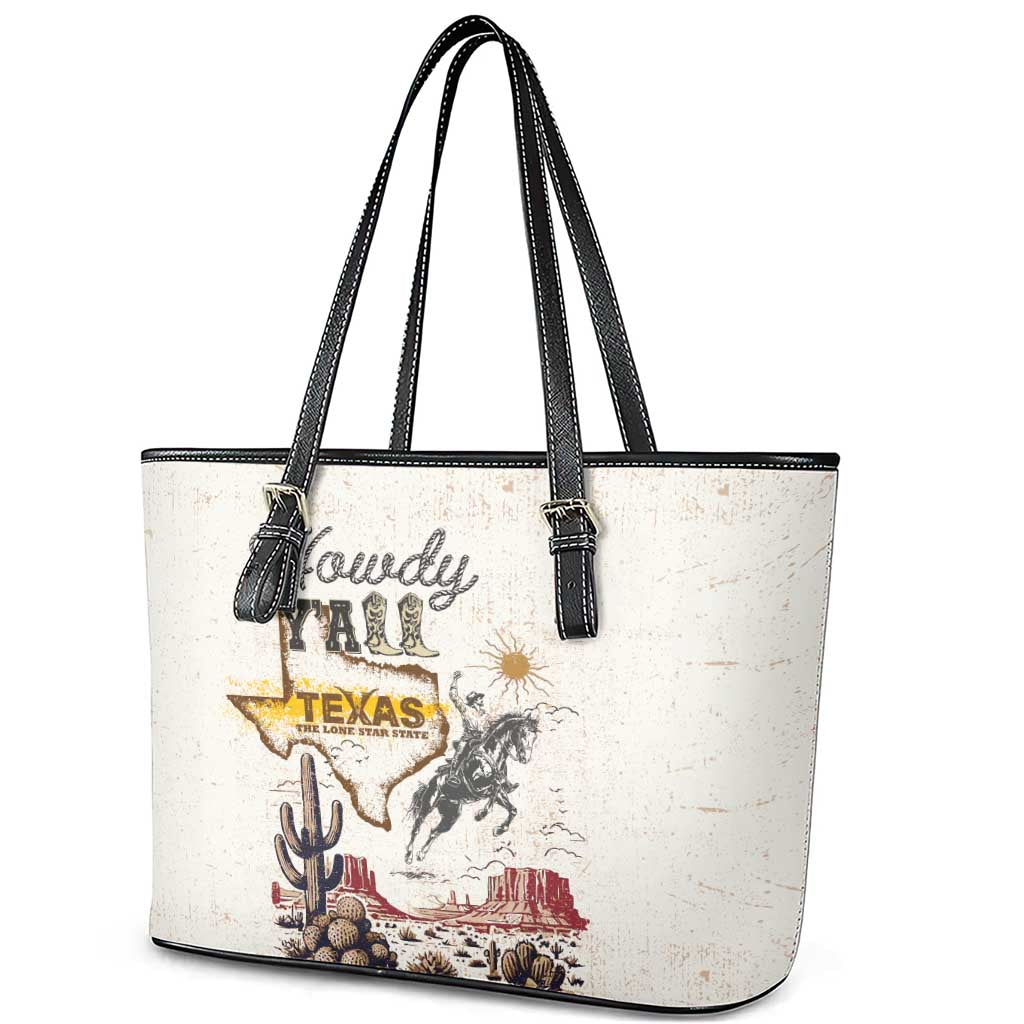 Texas Heritage Vintage Style Leather Tote Bag Howdy Y’all and Lone Star State - Wonder Print Shop