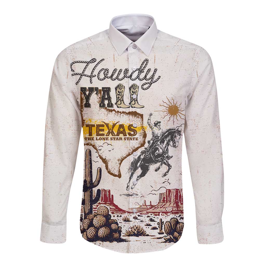 Texas Heritage Vintage Style Long Sleeve Button Shirt Howdy Y’all and Lone Star State - Wonder Print Shop