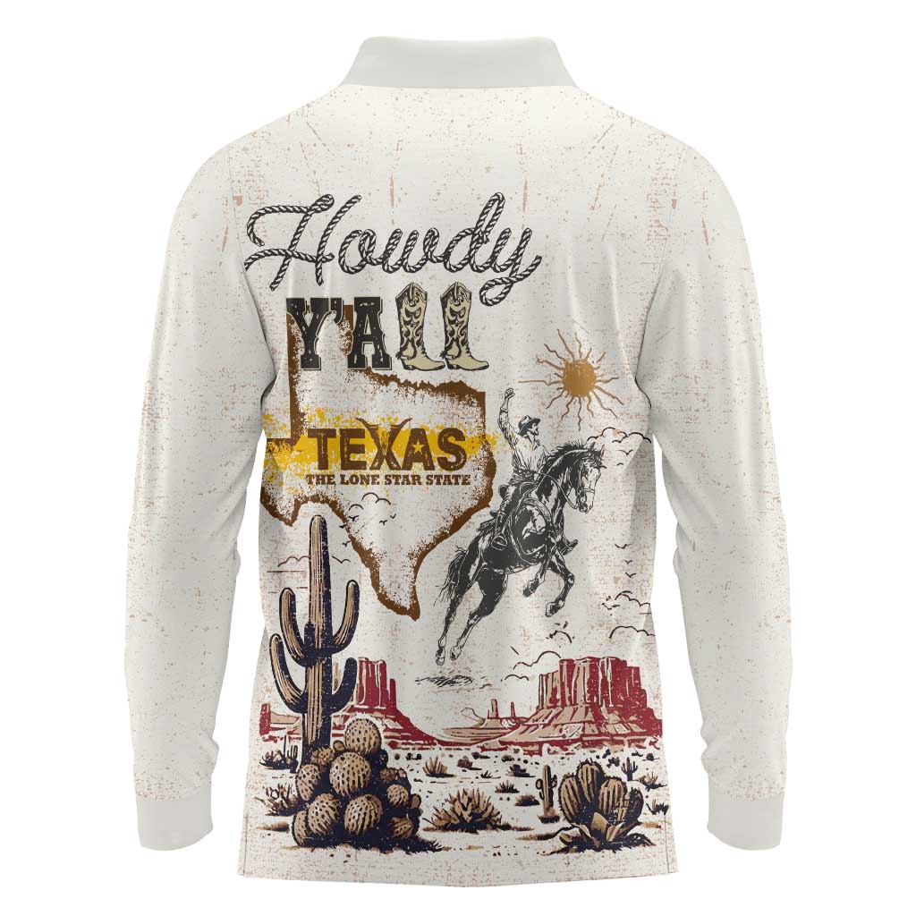 Texas Heritage Vintage Style Long Sleeve Polo Shirt Howdy Y’all and Lone Star State - Wonder Print Shop