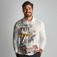 Texas Heritage Vintage Style Long Sleeve Polo Shirt Howdy Y’all and Lone Star State - Wonder Print Shop