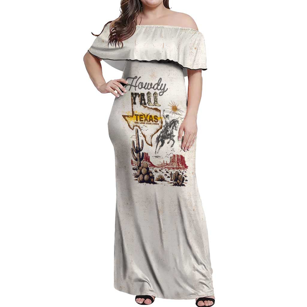 Texas Heritage Vintage Style Off Shoulder Maxi Dress Howdy Y’all and Lone Star State - Wonder Print Shop
