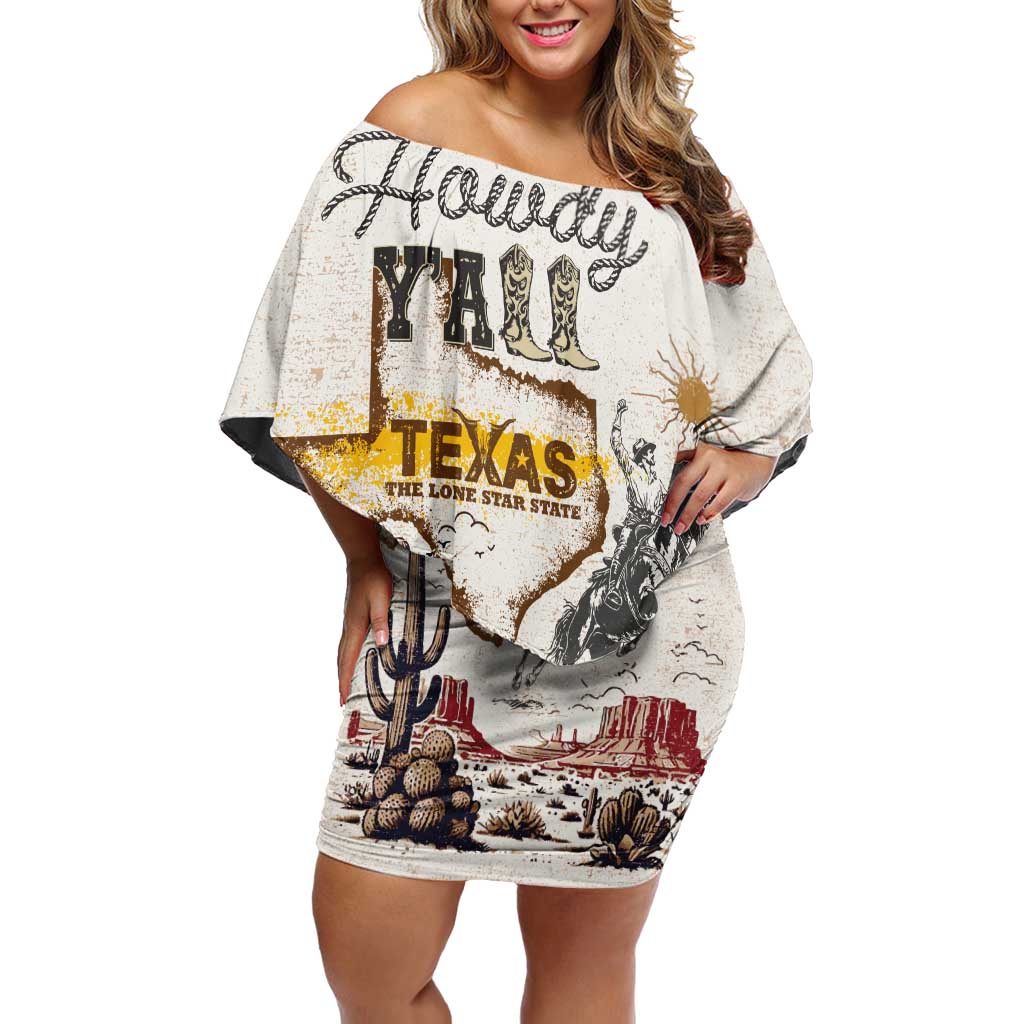 Texas Heritage Vintage Style Off Shoulder Short Dress Howdy Y’all and Lone Star State - Wonder Print Shop