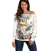 Texas Heritage Vintage Style Off Shoulder Sweater Howdy Y’all and Lone Star State - Wonder Print Shop