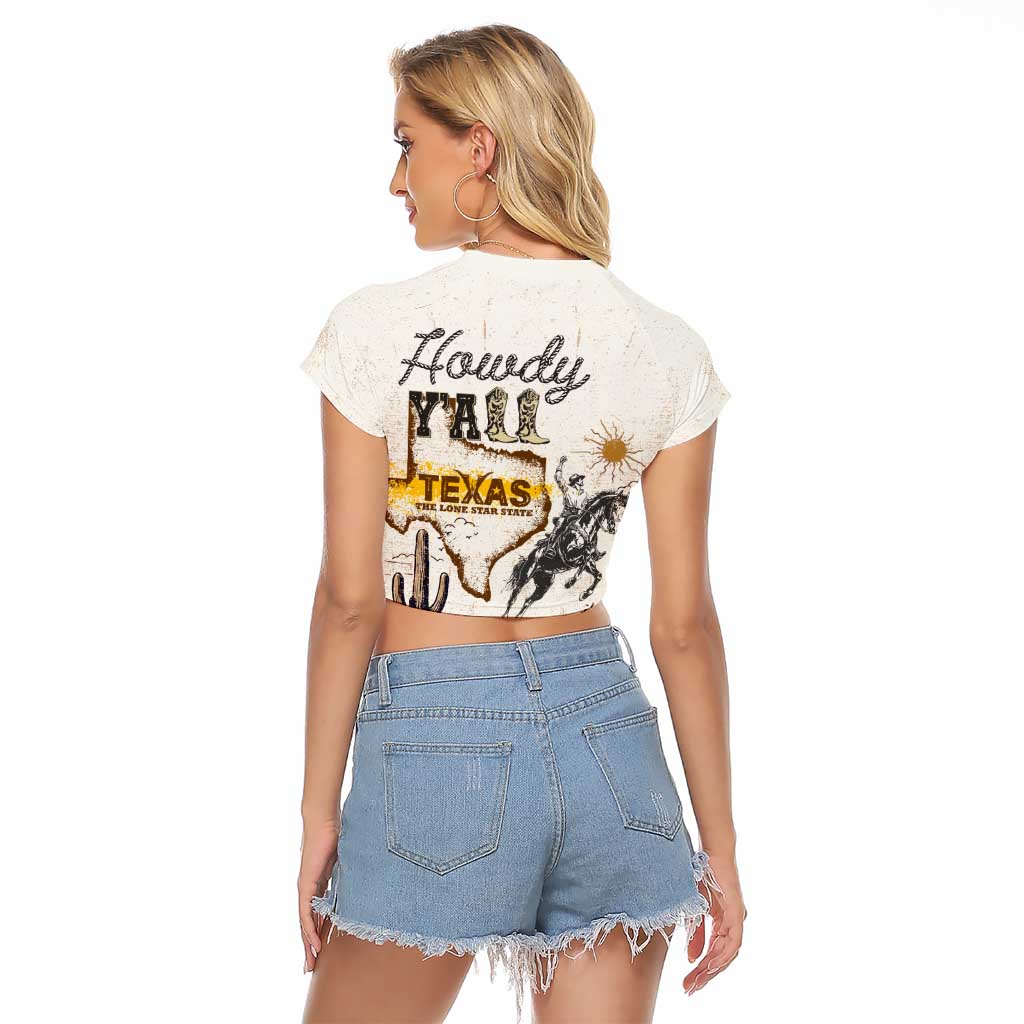 Texas Heritage Vintage Style Raglan Cropped T Shirt Howdy Y’all and Lone Star State - Wonder Print Shop