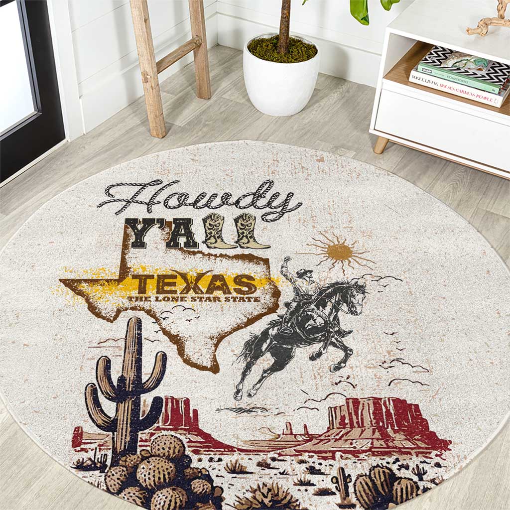 Texas Heritage Vintage Style Round Carpet Howdy Y’all and Lone Star State - Wonder Print Shop