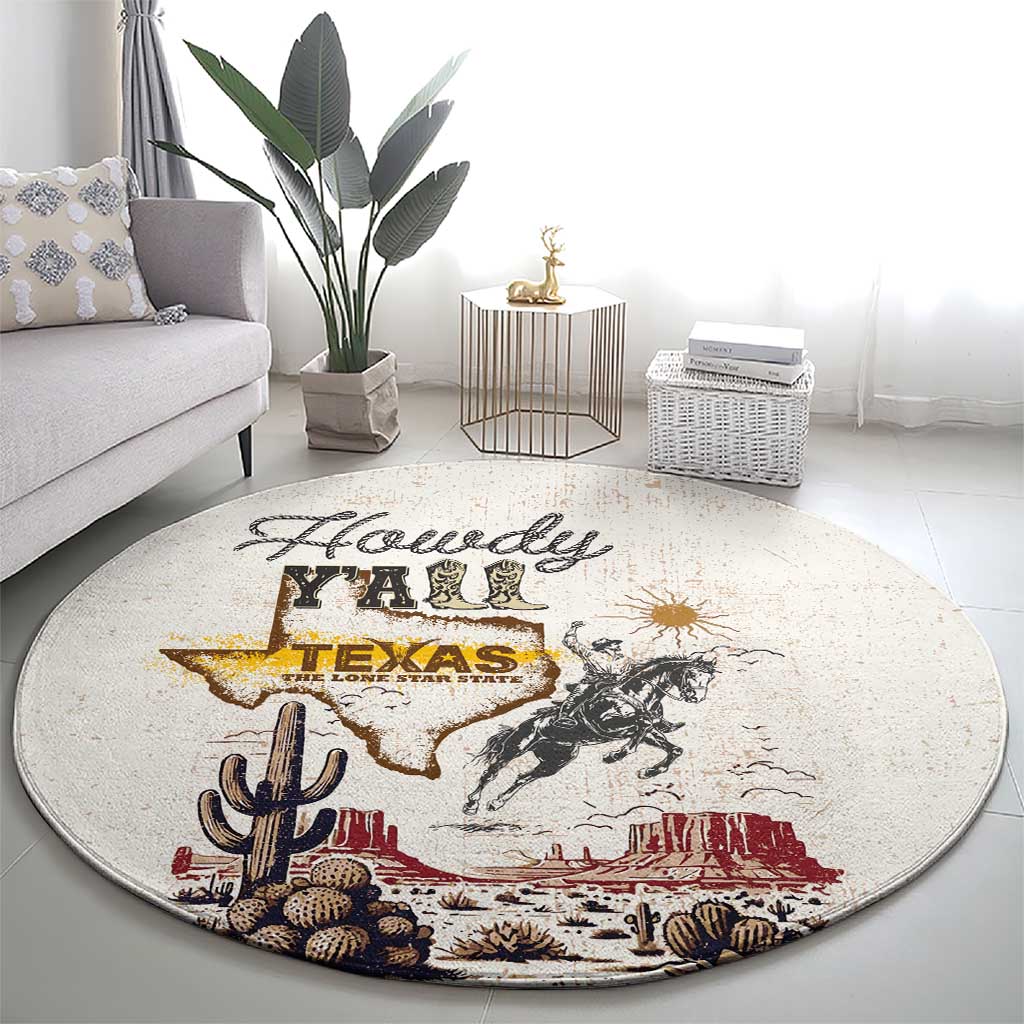 Texas Heritage Vintage Style Round Carpet Howdy Y’all and Lone Star State - Wonder Print Shop