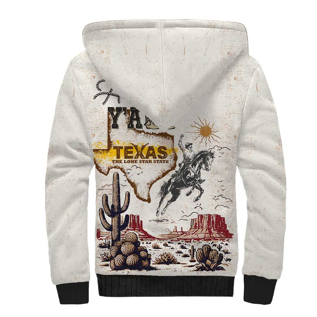 Texas Heritage Vintage Style Sherpa Hoodie Howdy Y’all and Lone Star State - Wonder Print Shop