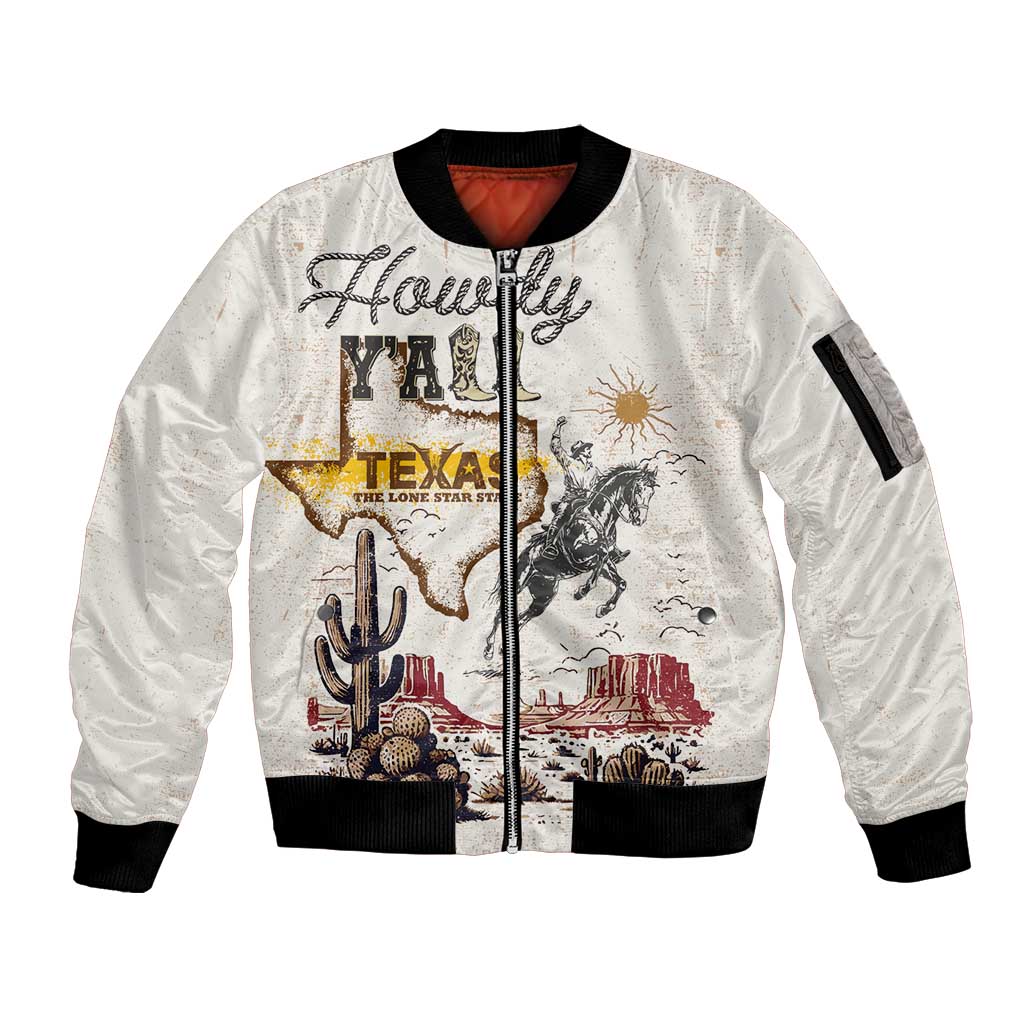 Texas Heritage Vintage Style Sleeve Zip Bomber Jacket Howdy Y’all and Lone Star State - Wonder Print Shop