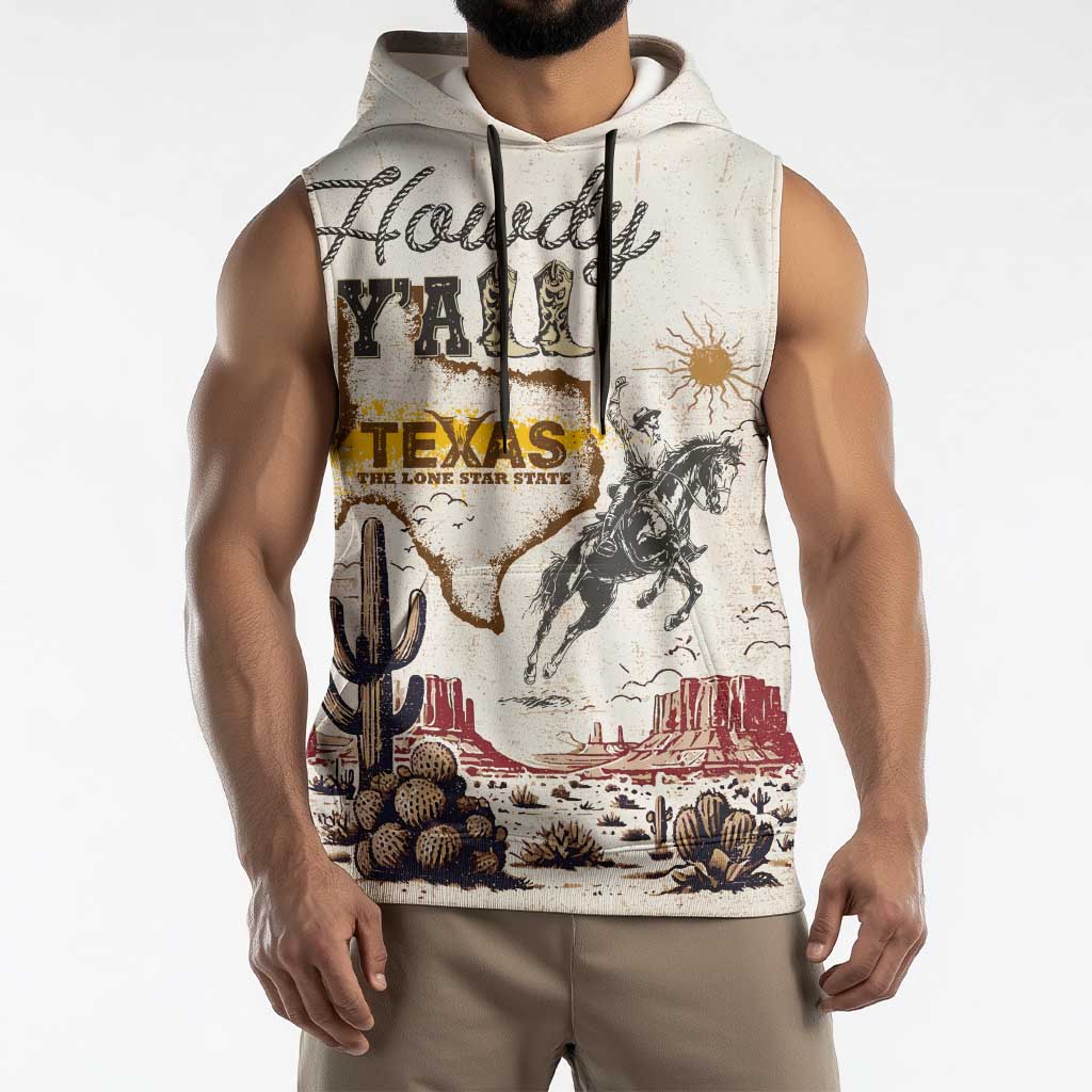 Texas Heritage Vintage Style Sleeveless Hoodie Howdy Y’all and Lone Star State - Wonder Print Shop