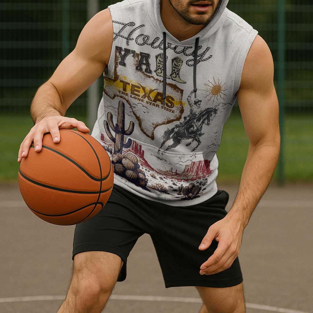 Texas Heritage Vintage Style Sleeveless Hoodie Howdy Y’all and Lone Star State - Wonder Print Shop