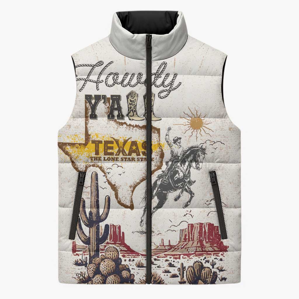 Texas Heritage Vintage Style Sleeveless Puffer Jacket Howdy Y’all and Lone Star State - Wonder Print Shop