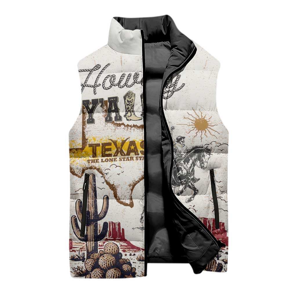 Texas Heritage Vintage Style Sleeveless Puffer Jacket Howdy Y’all and Lone Star State - Wonder Print Shop