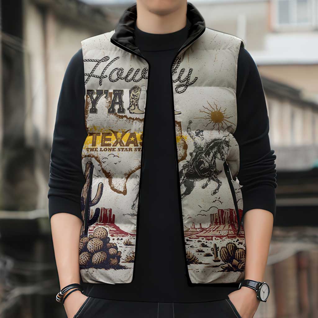 Texas Heritage Vintage Style Sleeveless Puffer Jacket Howdy Y’all and Lone Star State - Wonder Print Shop