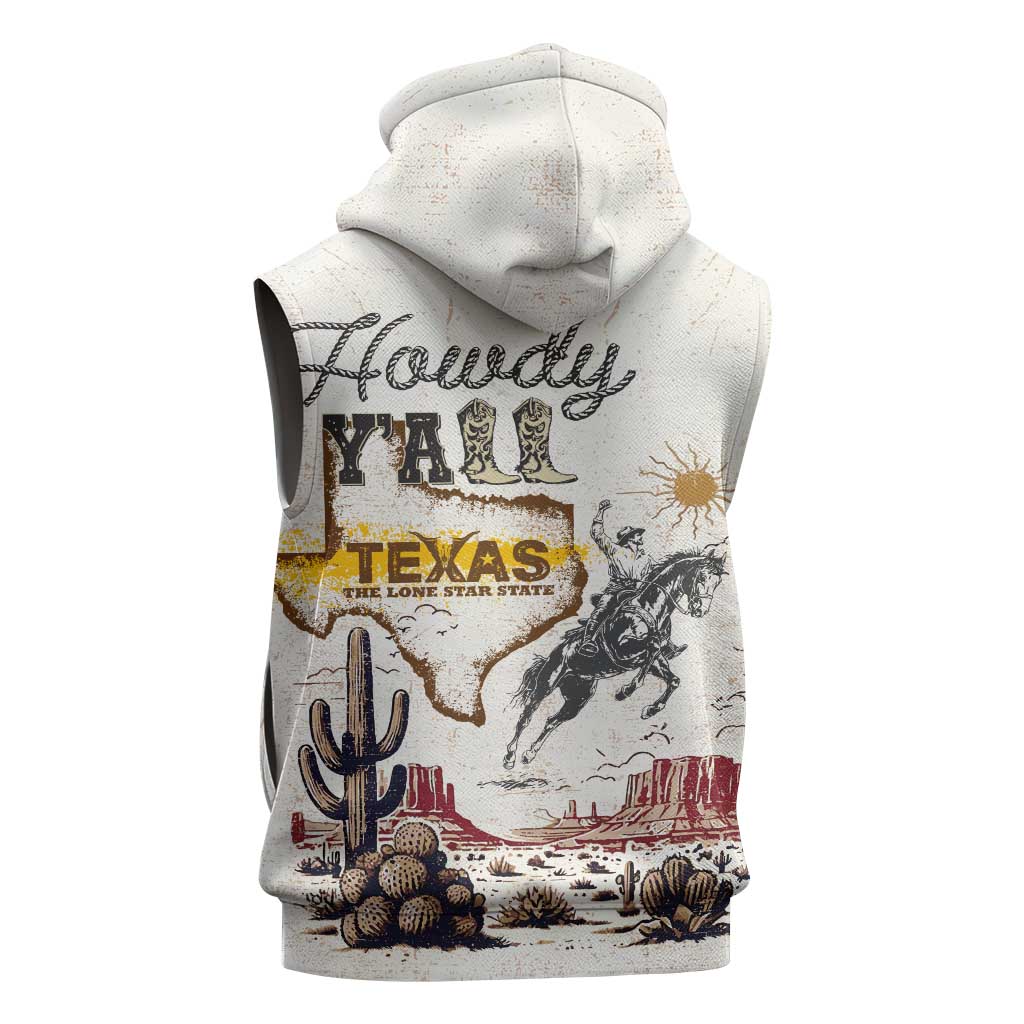 Texas Heritage Vintage Style Sleeveless Zip Hoodie Howdy Y’all and Lone Star State - Wonder Print Shop