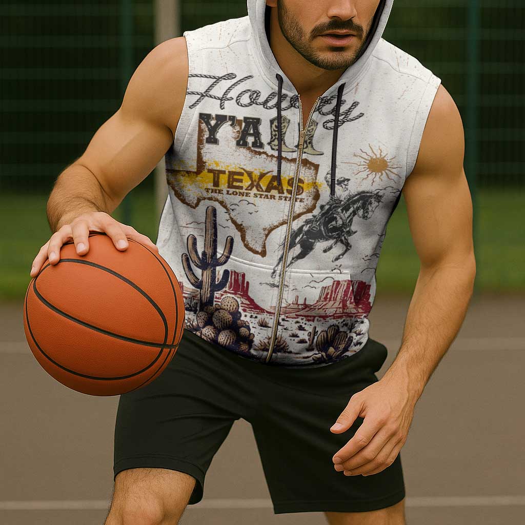 Texas Heritage Vintage Style Sleeveless Zip Hoodie Howdy Y’all and Lone Star State - Wonder Print Shop