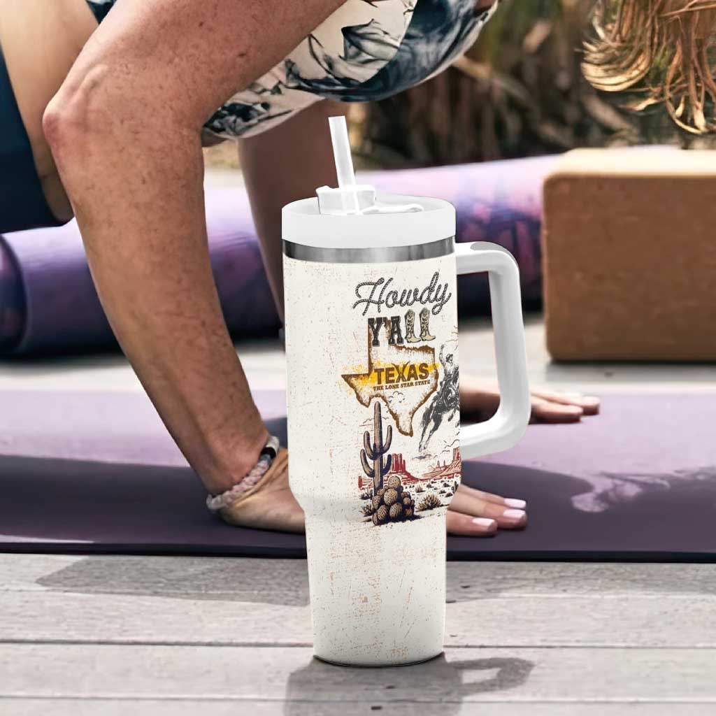 Texas Heritage Vintage Style Tumbler With Handle Howdy Y’all and Lone Star State - Wonder Print Shop