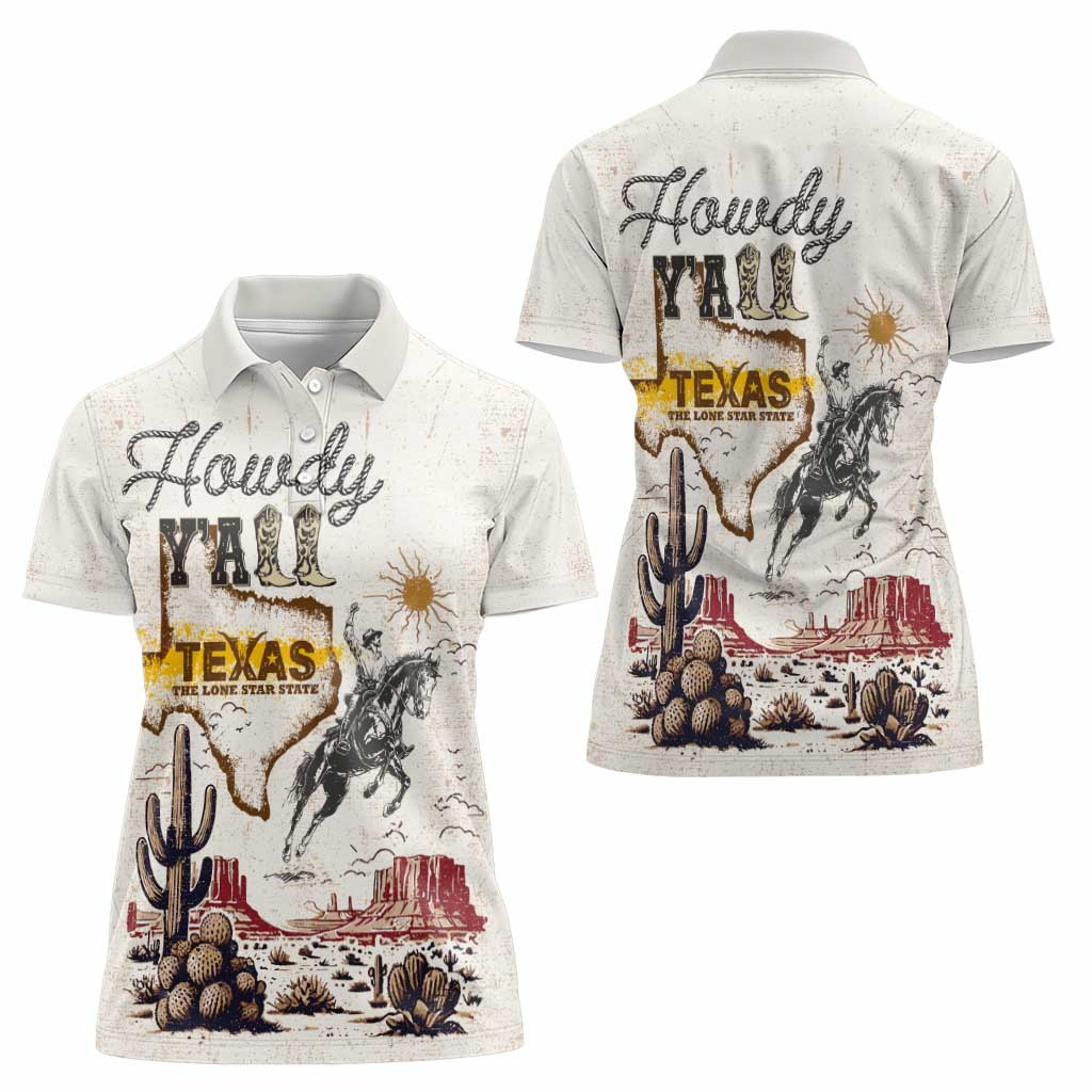 Texas Heritage Vintage Style Women Polo Shirt Howdy Y’all and Lone Star State - Wonder Print Shop