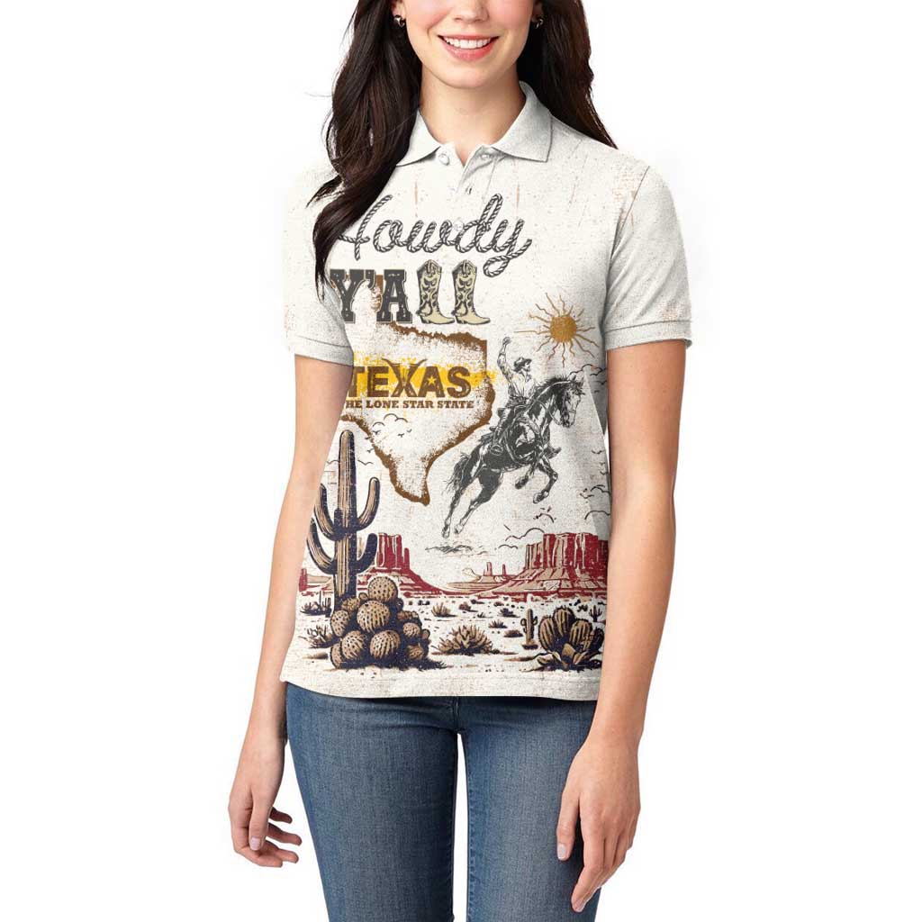 Texas Heritage Vintage Style Women Polo Shirt Howdy Y’all and Lone Star State - Wonder Print Shop