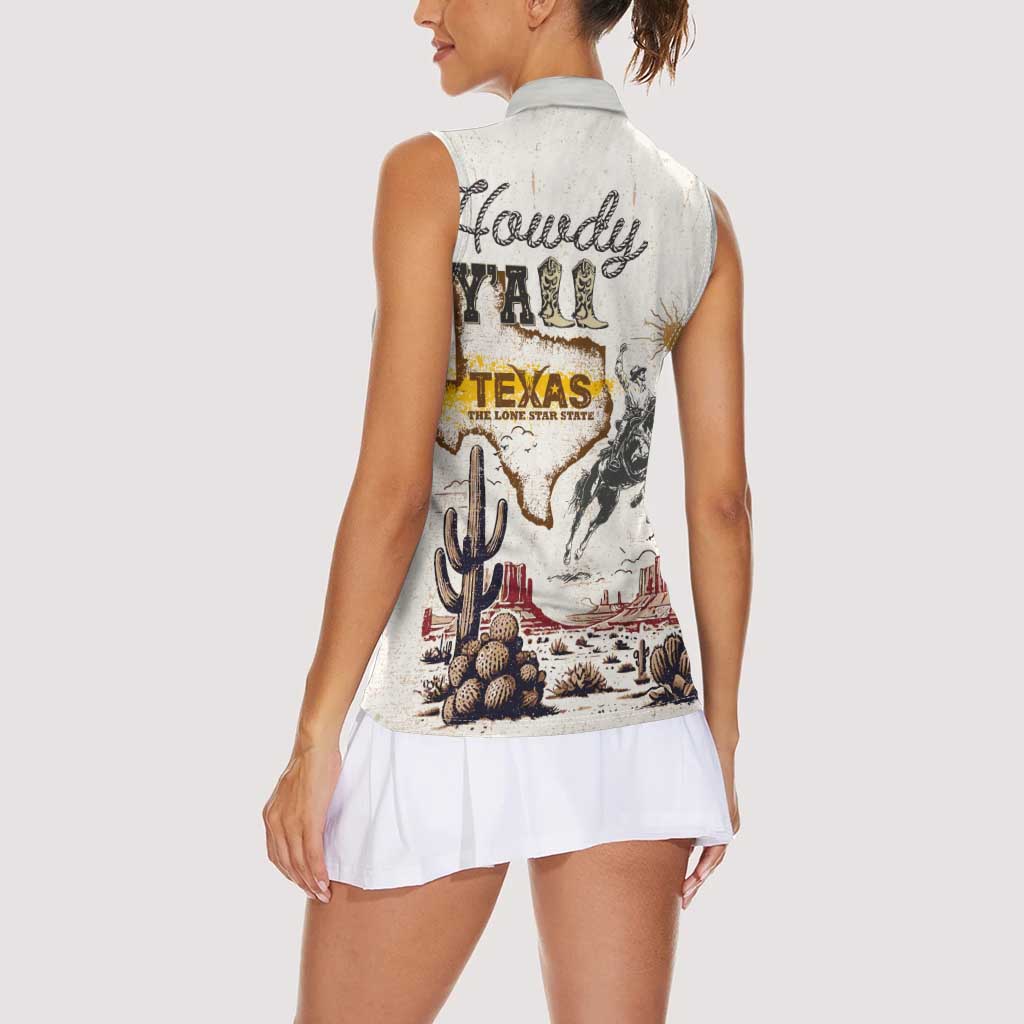 Texas Heritage Vintage Style Women Sleeveless Polo Shirt Howdy Y’all and Lone Star State - Wonder Print Shop