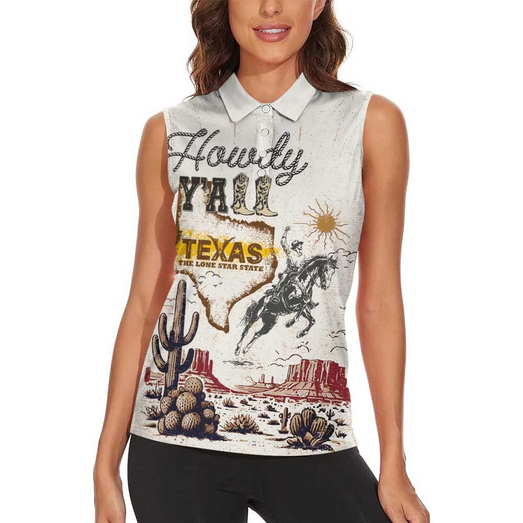 Texas Heritage Vintage Style Women Sleeveless Polo Shirt Howdy Y’all and Lone Star State - Wonder Print Shop