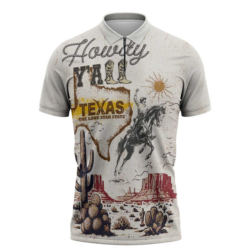 Texas Heritage Vintage Style Zipper Polo Shirt Howdy Y’all and Lone Star State - Wonder Print Shop