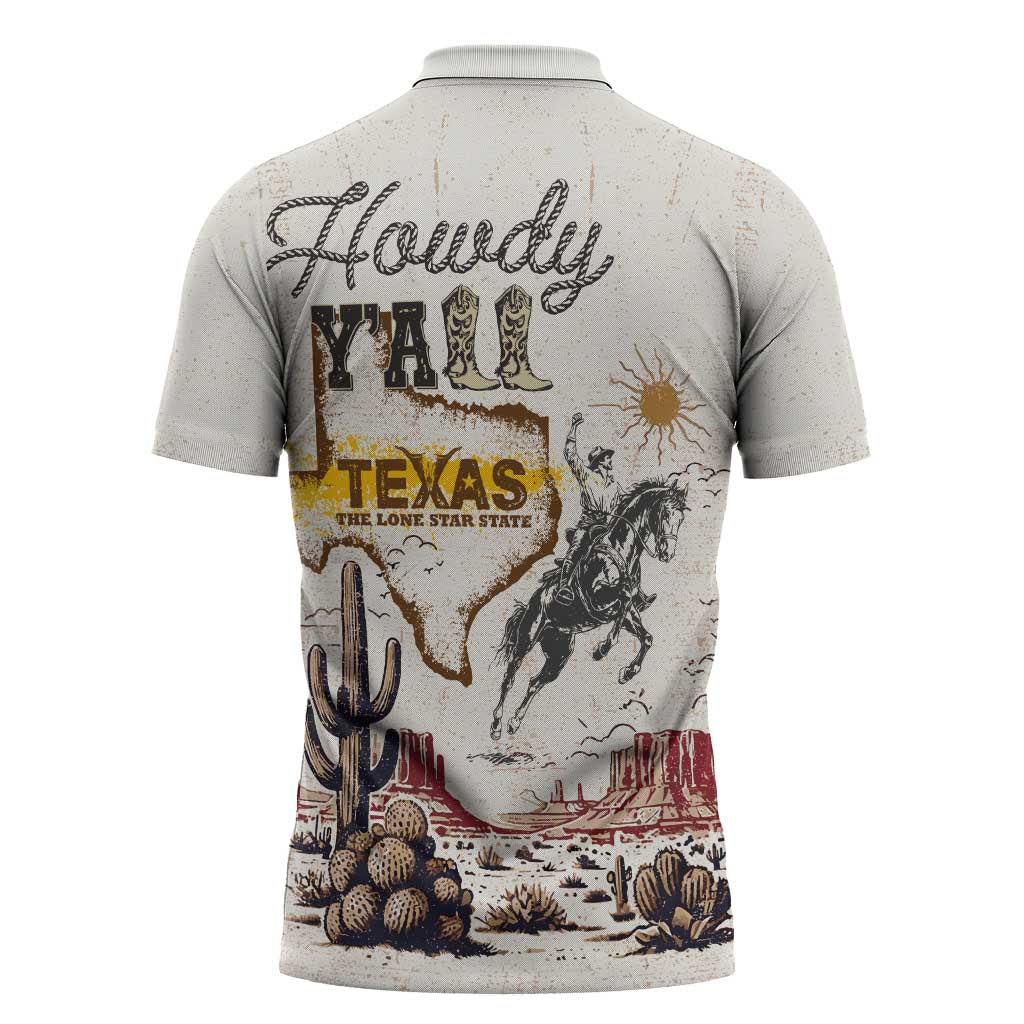 Texas Heritage Vintage Style Zipper Polo Shirt Howdy Y’all and Lone Star State - Wonder Print Shop