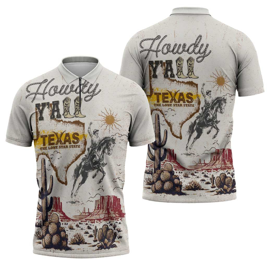 Texas Heritage Vintage Style Zipper Polo Shirt Howdy Y’all and Lone Star State - Wonder Print Shop