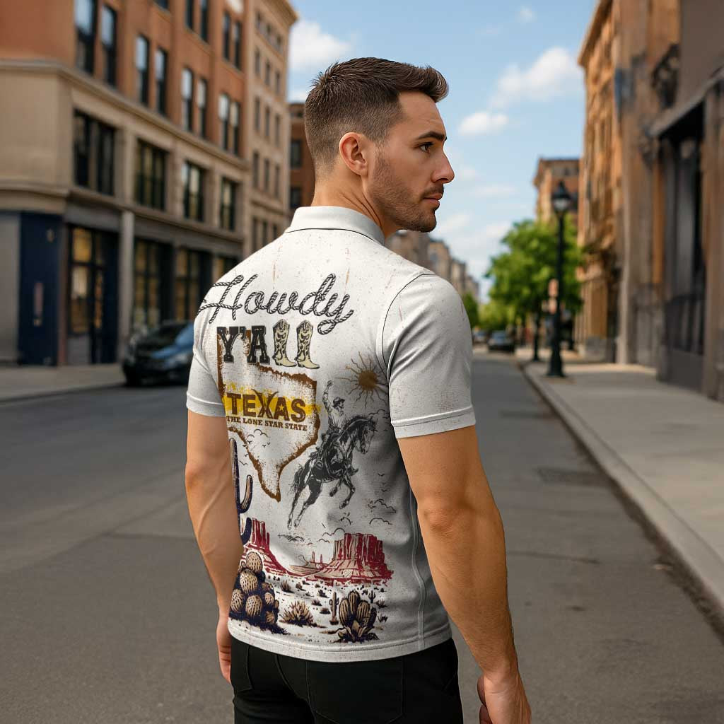Texas Heritage Vintage Style Zipper Polo Shirt Howdy Y’all and Lone Star State - Wonder Print Shop
