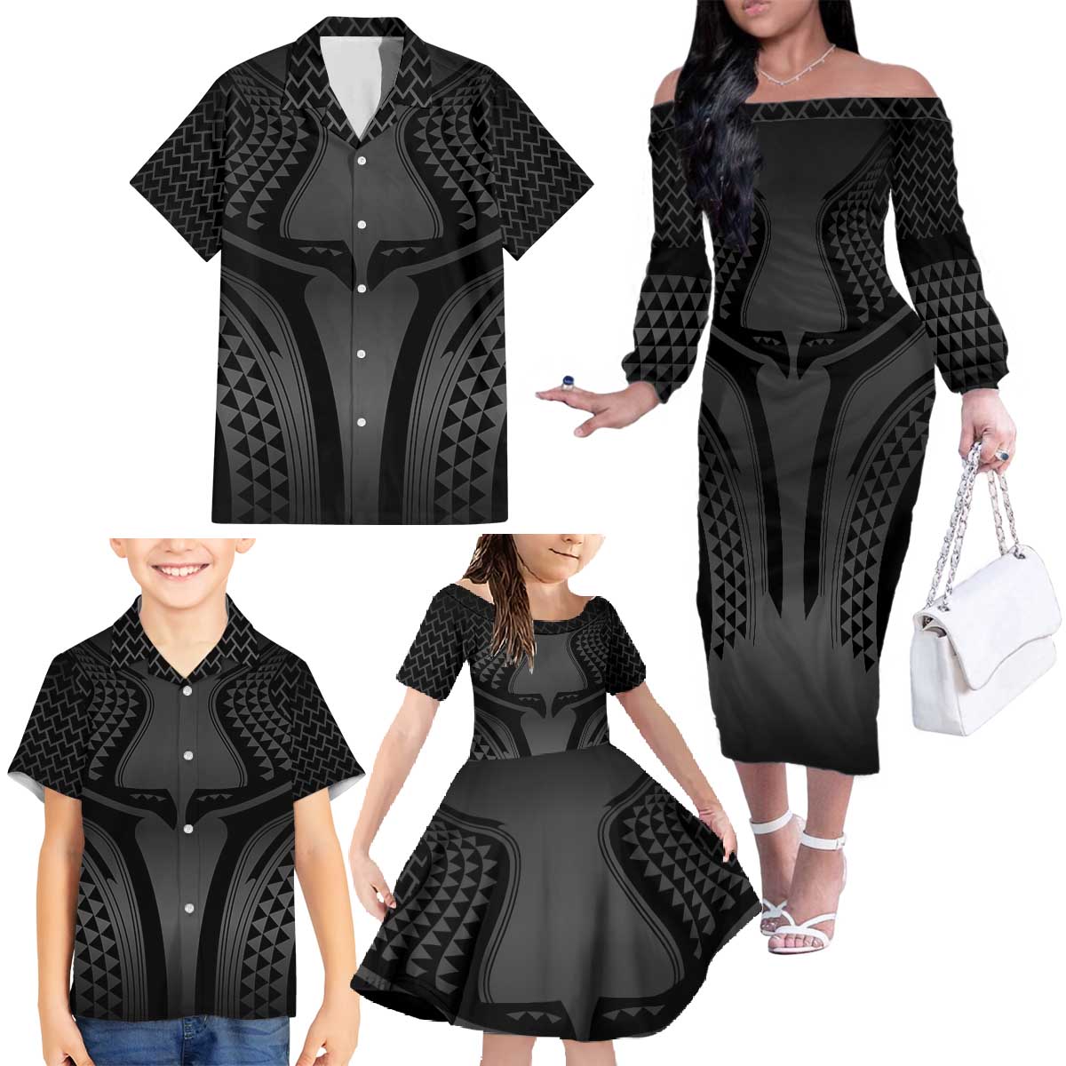 Hawaiian Kakau Art Tattoos Aquaman Style Family Matching Off The Shoulder Long Sleeve Dress and Hawaiian Shirt Special Edition - Wonder Print Shop